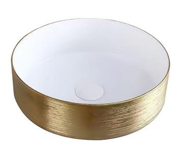 Waskom Keramiek Met Geborsteld Goud Relief 36 x 13 cm Wit, Doe-het-zelf en Verbouw, Sanitair, Ophalen of Verzenden, Nieuw, Bad