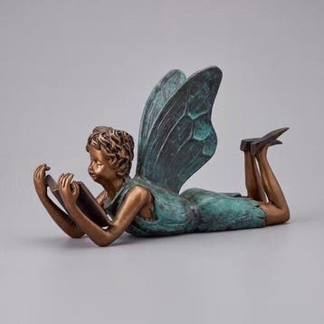 Beeld, Liggend elfje - 14 cm - Brons