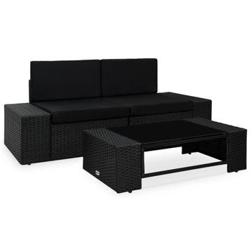 vidaXL 3-delige Loungeset poly rattan zwart, Verzenden, Nieuw, Loungeset