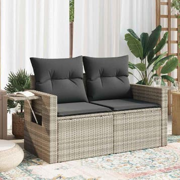 vidaXL Tuinbank 2-zits met kussens poly rattan lichtgrijs, Verzenden, Nieuw
