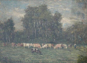Ambrogio Raffaele (1845-1928) - Mucche al pascolo, Antiek en Kunst