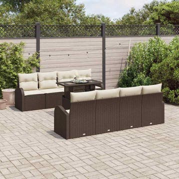 vidaXL Tuin Sofa Set 9 st Bruin poly rattan, Tuin en Terras, Verzenden, Nieuw, Meer dan 8 zitplaatsen