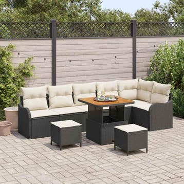 vidaXL Tuinbankenset 9 st Zwart poly rattan, Verzenden, Nieuw, Meer dan 8 zitplaatsen