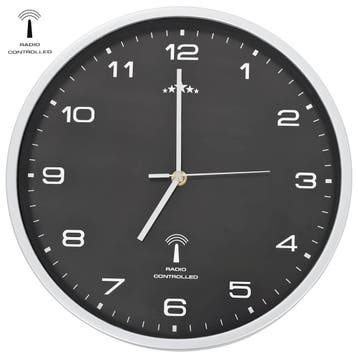 vidaXL Wandklok met quartz uurwerk radiogestuurd 31 cm zwart, Verzenden, Nieuw