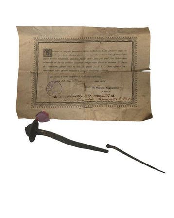 Antiek Relikwie - IJzer, Papier - 1920-1930 - Het Heilige, Antiek en Kunst
