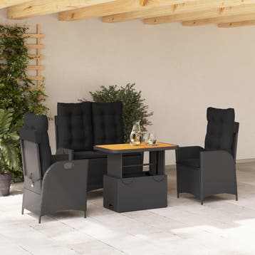 vidaXL 4-delige Tuinset met kussens poly rattan zwart, Verzenden, Nieuw, 4 zitplaatsen, Tuinset