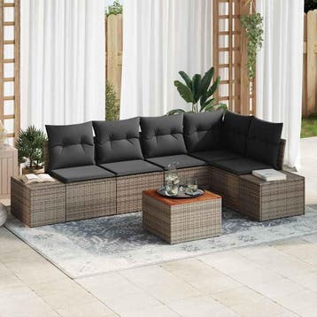 vidaXL Tuinbankenset 6 st Grijs poly rattan, Verzenden, Nieuw, Rotan, 6 zitplaatsen