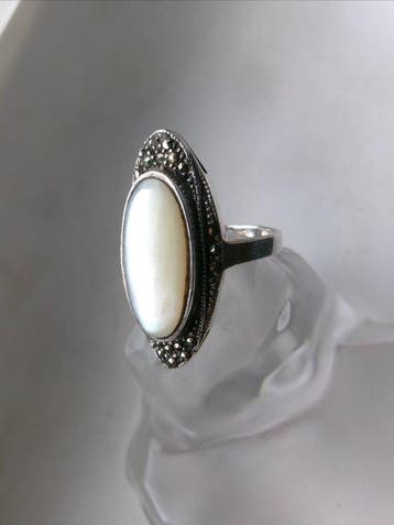 Zilver, Parelmoer & marcasieten - Ring - Art Deco-stijl