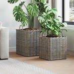 vidaXL Plantenmand met opslag 2 pcs Grijs Lacak Riet, Verzenden, Nieuw