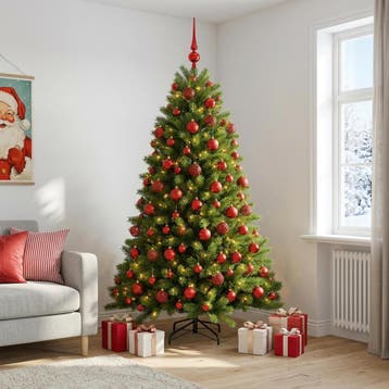vidaXL Kunstkerstboom met Ballen 240 cm 300 LEDs Warmwit, Verzenden, Nieuw