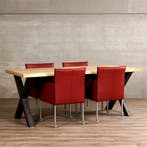 Set van 4 rode leren kuip eetkamerstoelen - met wieltjes -, Huis en Inrichting, Stoelen, Ophalen of Verzenden, Nieuw, Leer