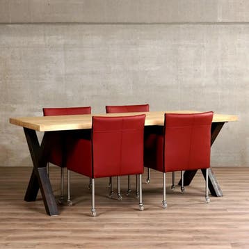 Set van 4 rode leren kuip eetkamerstoelen - met wieltjes -, Ophalen of Verzenden, Nieuw, Leer