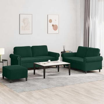 vidaXL 3-delige Loungeset met kussens fluweel donkergroen, Huis en Inrichting, Banken | Bankstellen, Verzenden, Nieuw, Vierpersoons of meer