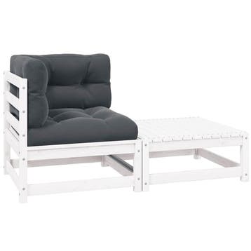 vidaXL 2-delige Loungeset met kussens massief grenenhout wit, Tuin en Terras, Tuinsets en Loungesets, Verzenden, Nieuw, Loungeset