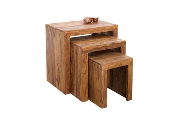 Set van 3 massief houten bijzettafels MAKASSAR 45cm Sheesham, Huis en Inrichting, Ophalen of Verzenden, Nieuw