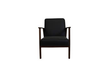 Vintage Scandinavische fauteuil – houten frame met zwarte le, Ophalen of Verzenden, Nieuw
