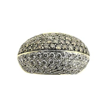 Gouden cocktailring met witte en champagne diamanten; 3,3..., Gebruikt, Ophalen of Verzenden, Kleiner dan 17, Met edelsteen