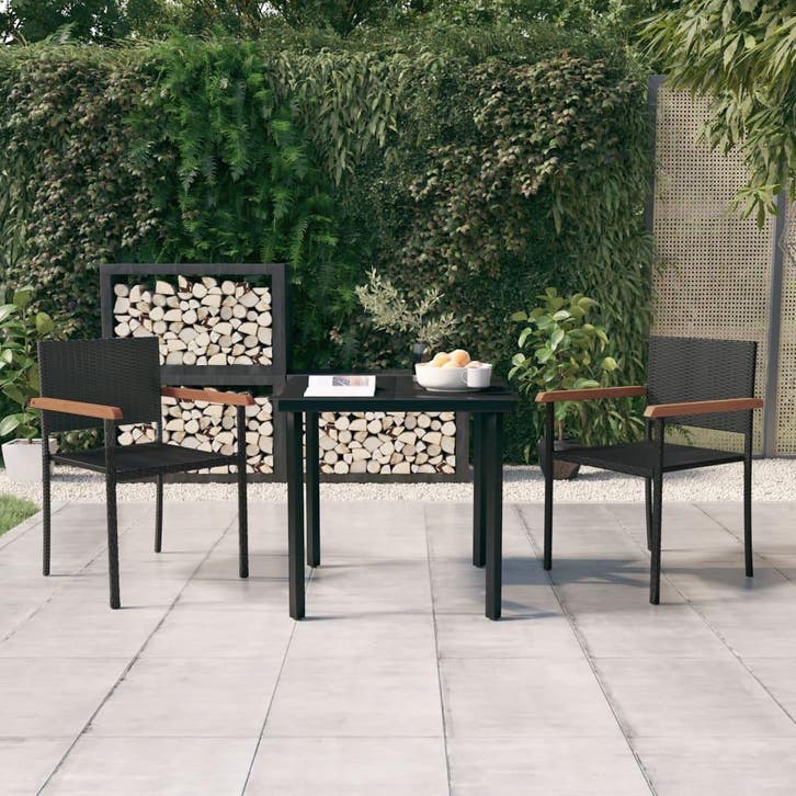 vidaXL 3-delige Tuinset zwart, Tuin en Terras, Tuinsets en Loungesets, Tuinset, Nieuw, 2 zitplaatsen, Rotan, Verzenden
