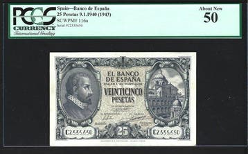Spanje. - 25 Pesetas 1940 (1943) - Pick 116a (Zonder