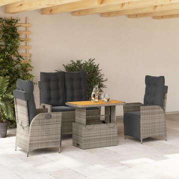 vidaXL 4-delige Tuinset met kussens poly rattan grijs, Tuin en Terras, Verzenden, Nieuw, 4 zitplaatsen, Tuinset