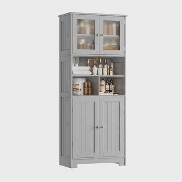 Hoge Houten Kast met 4 Deuren - Veelzijdige Opbergkast voor, Verzenden, Nieuw