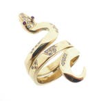 Gouden ring met robijn en zirconia, Gebruikt, Overige kleuren, 19 tot 20, Ophalen of Verzenden