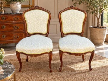 Fauteuil (2) - Walnoot, Textiel - Stoelen in Louis XV-stijl