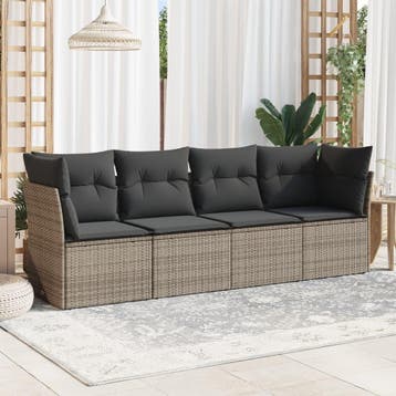 vidaXL 4-delige Loungeset met kussens poly rattan grijs, Tuin en Terras, Tuinsets en Loungesets, Verzenden, Nieuw, Loungeset