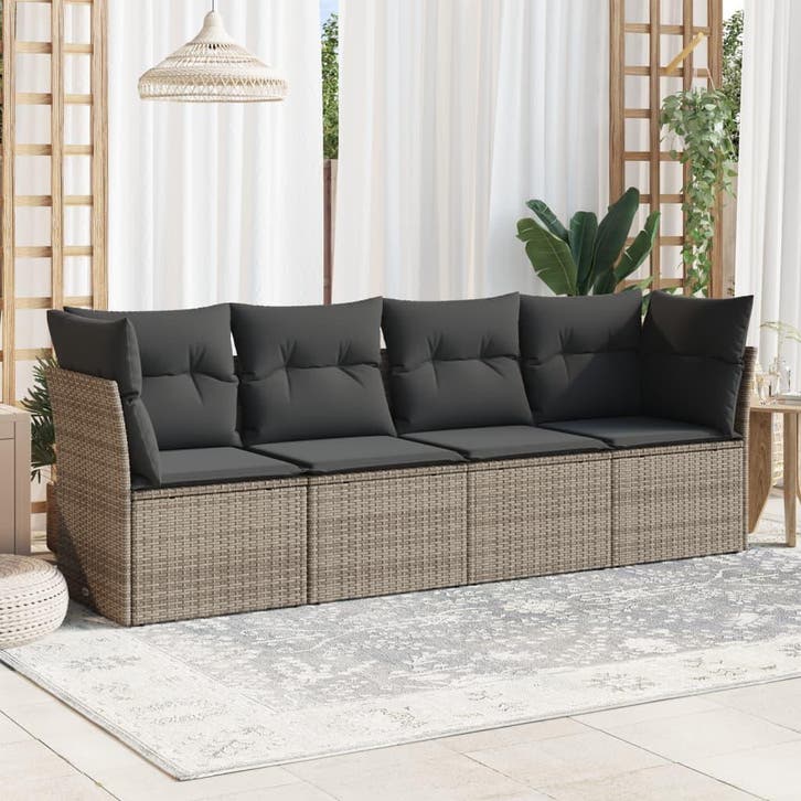 vidaXL 4-delige Loungeset met kussens poly rattan grijs, Tuin en Terras, Tuinsets en Loungesets, Loungeset, Nieuw, Verzenden
