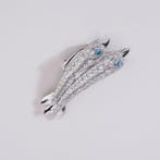 Broche - 14 karaat Witgoud - 3.81ct. tw. Diamant (Fancy