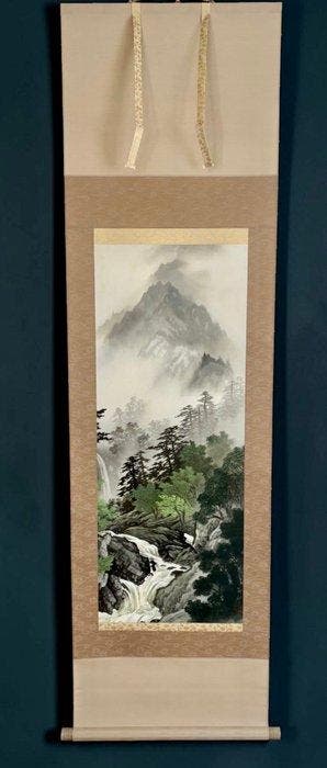 Japanse Nihonga hangende rol - Stille bergen en stroom (met