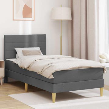 vidaXL Bedframe met matras Donkergrijs 90 x 200 cm Polyester, Verzenden, Nieuw, Eenpersoons, Grijs