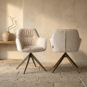 Eetkamerstoel Aline FR white chenille swivel fire retardant, Ophalen of Verzenden, Nieuw