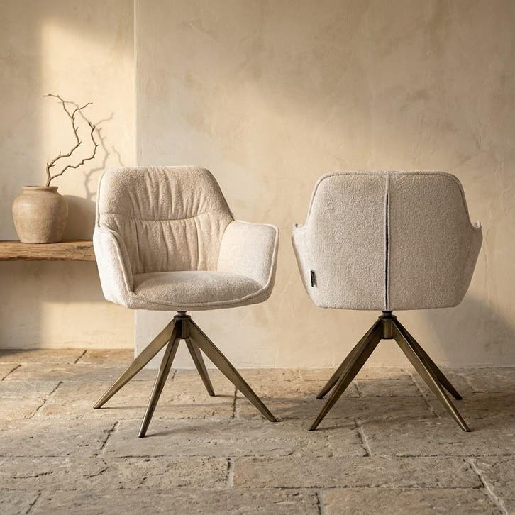 Eetkamerstoel Aline FR white chenille swivel fire retardant, Huis en Inrichting, Stoelen, Nieuw, Ophalen of Verzenden