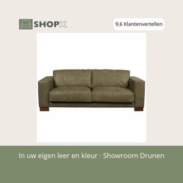 Leren bank Clear - 3 zits - Kenia Olive (olijf) - Poten, Huis en Inrichting, Bohemian, Eigentijds, Modern, Retro, Vintage, Nieuw