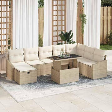 vidaXL Tuin Sofa Set 9 st poly rattan, Verzenden, Nieuw, Rotan, Meer dan 8 zitplaatsen