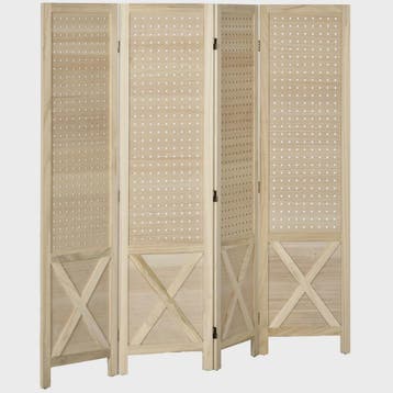 Homcom Houten Kamerverdeler 4 Paneel Vouwbaar - Natuurlijk H, Huis en Inrichting, Woonaccessoires | Kamerschermen, Verzenden, Nieuw