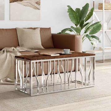 vidaXL Salontafel roestvrij staal en massief hergebruikt, Verzenden, Nieuw, Overige houtsoorten, Minder dan 50 cm