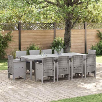 vidaXL Tuin Eetset 11 st Lichtgrijs Polypropyleen, Verzenden, Nieuw, Meer dan 8 zitplaatsen