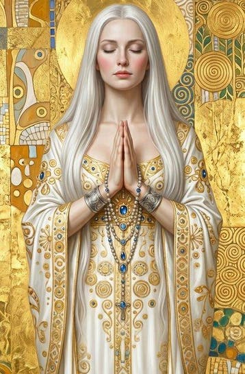 CREATIVE_HUB - Blonde celtic Banduri praying in Klymt style, Antiek en Kunst