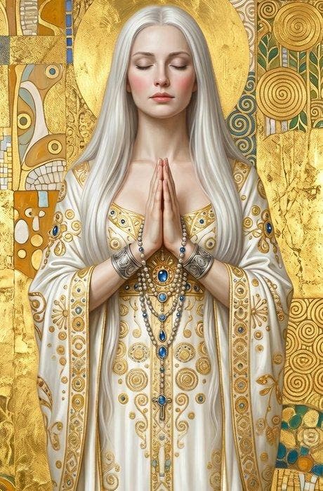 CREATIVE_HUB - Blonde celtic Banduri praying in Klymt style, Antiek en Kunst, Antiek | Boeken en Bijbels