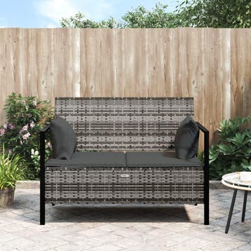 vidaXL Tuinbank 2-zits met kussens poly rattan grijs, Tuin en Terras, Tuinbanken, Verzenden, Nieuw