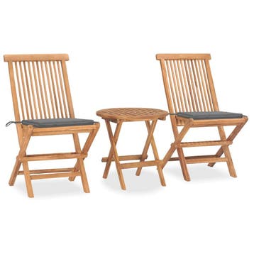 vidaXL 3-delige Tuinset inklapbaar met kussen massief, Tuin en Terras, 2 zitplaatsen, Verzenden, Teakhout, Nieuw