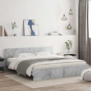 vidaXL Bedframe met hoofdeinde betongrijs 180x200 cm, Eenpersoons, Verzenden, Nieuw, 80 cm