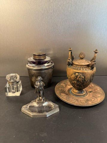 Bureauset (5) - Glas, Verzilverd, Messing, Brons, Koper