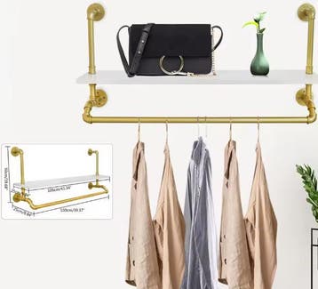 Gouden wandkledingrek met planken en kaststangen, Huis en Inrichting, Kasten | Wandmeubels, Verzenden, Nieuw
