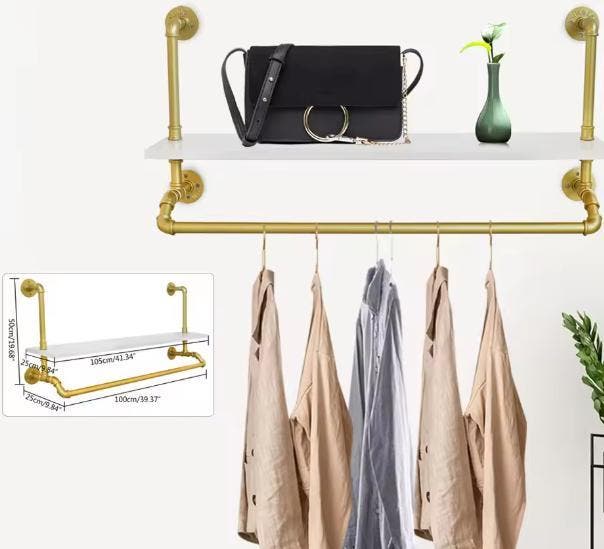 Gouden wandkledingrek met planken en kaststangen, Huis en Inrichting, Kasten | Wandmeubels, Nieuw, Verzenden