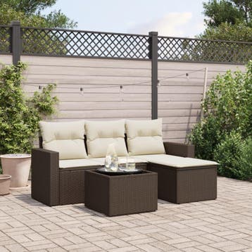 vidaXL 5-delige Loungeset met kussens poly rattan bruin, Verzenden, Nieuw, Loungeset