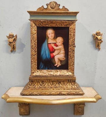 Tabernakel met afdruk van de Madonna van Rafaël + plankje en