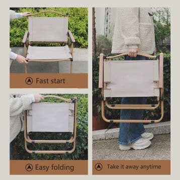 Draagbare Campingstoel - Aluminium & Houtnerf - Opvouwbaar v, Verzenden, Nieuw